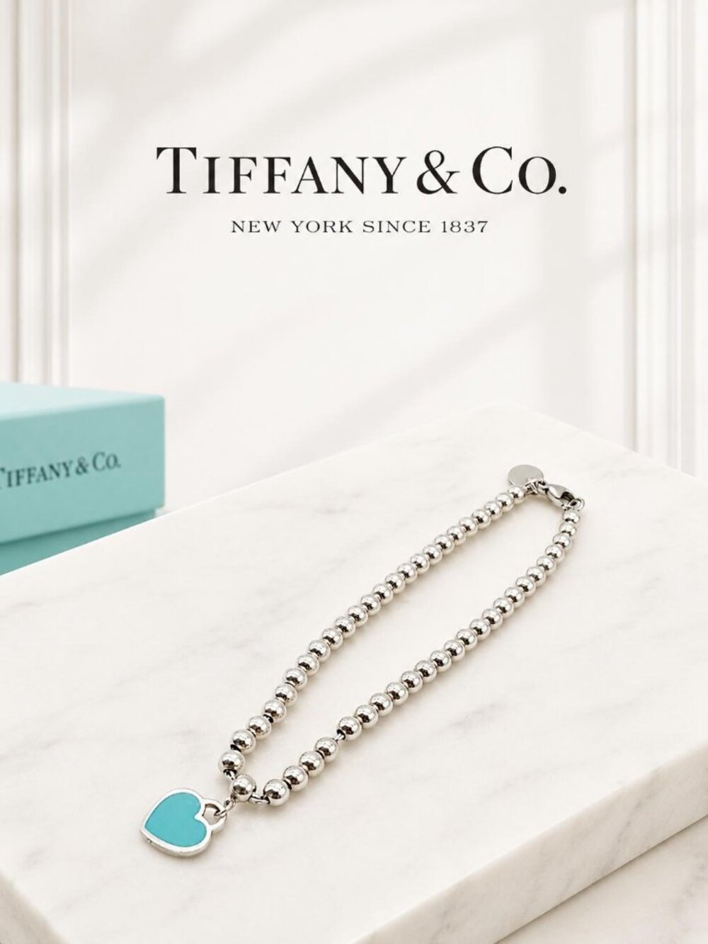 Authentic Tiffany & Co. Return to Tiffany Blue Heart Bead Bracelet Silver